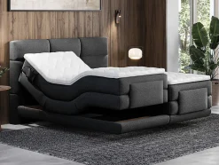Vente-unique Ensemble complet boxspring tête de lit capitonnée + sommiers relaxation électrique + matelas + surmatelas - 2 x 80 x 200 cm -