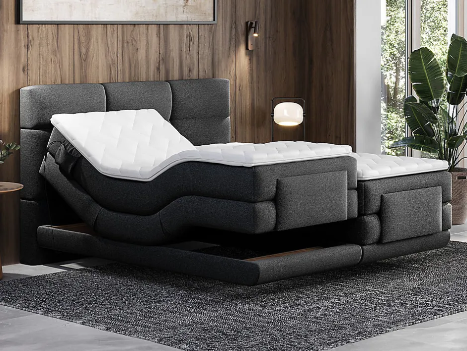 Vente-unique Ensemble complet boxspring tête de lit capitonnée + sommiers relaxation électrique + matelas + surmatelas - 2 x 80 x 200 cm -