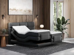 Vente-unique Ensemble complet boxspring tête de lit capitonnée + sommiers relaxation électrique + matelas + surmatelas - 2 x 80 x 200 cm -