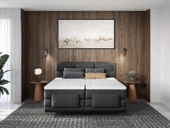Vente-unique Ensemble complet boxspring tête de lit capitonnée + sommiers relaxation électrique + matelas + surmatelas - 2 x 80 x 200 cm -