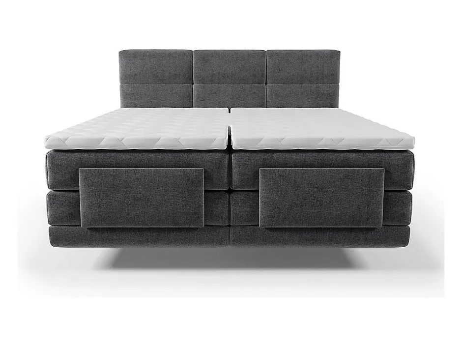 Vente-unique Ensemble complet boxspring tête de lit capitonnée + sommiers relaxation électrique + matelas + surmatelas - 2 x 80 x 200 cm -