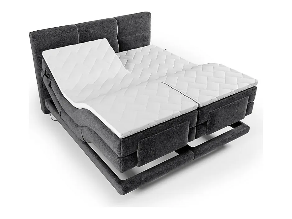 Vente-unique Ensemble complet boxspring tête de lit capitonnée + sommiers relaxation électrique + matelas + surmatelas - 2 x 80 x 200 cm -
