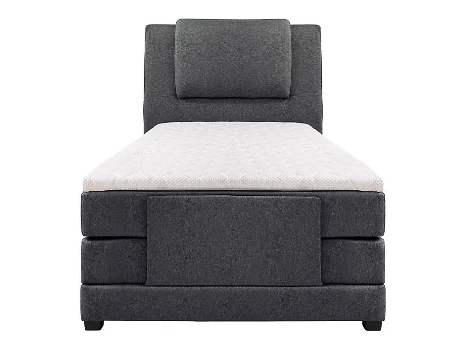 Vente-unique Ensemble complet boxspring tête de lit + sommiers relaxation électrique + matelas + surmatelas - 100 x 200 cm - Tissu - Anthracite