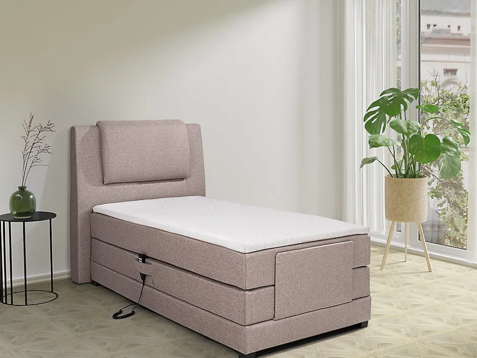 Vente-unique Ensemble complet boxspring tête de lit + sommiers relaxation électrique + matelas + surmatelas - 100 x 200 cm - Tissu - Beige -