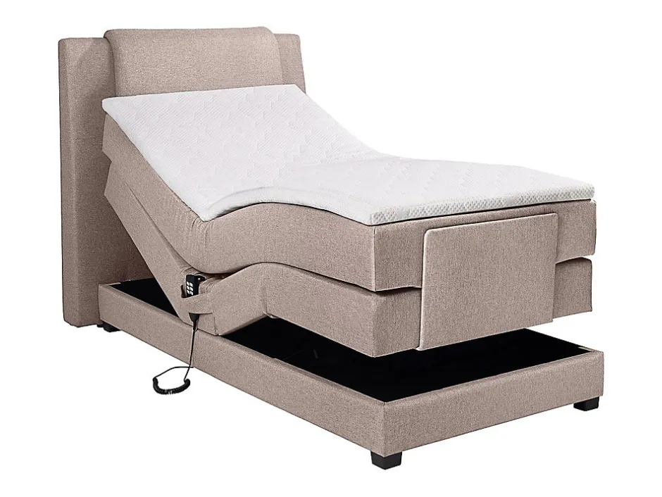 Vente-unique Ensemble complet boxspring tête de lit + sommiers relaxation électrique + matelas + surmatelas - 100 x 200 cm - Tissu - Beige -