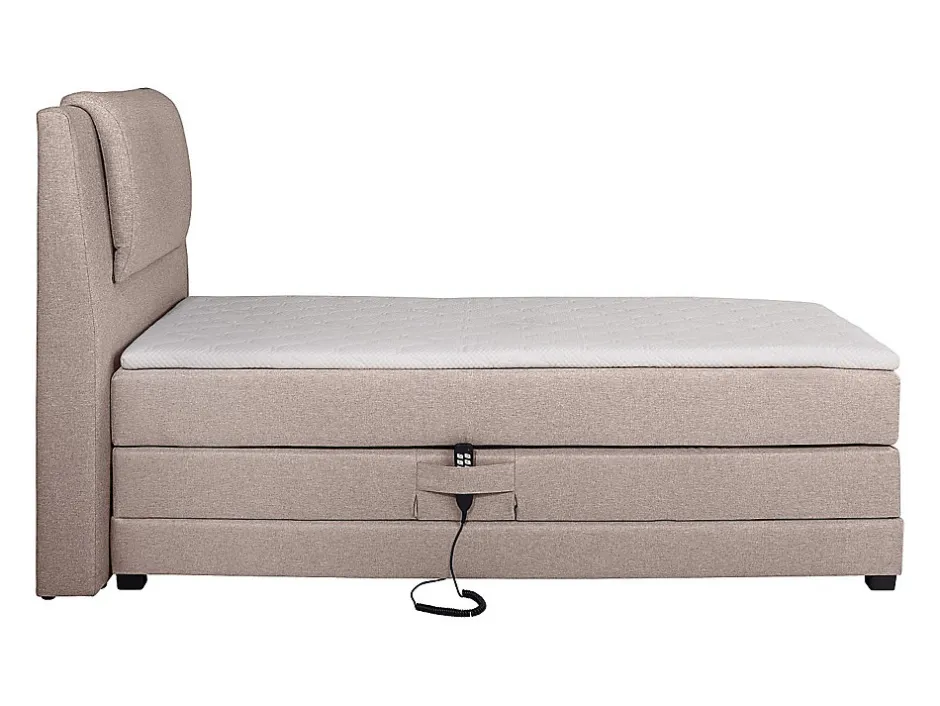 Vente-unique Ensemble complet boxspring tête de lit + sommiers relaxation électrique + matelas + surmatelas - 100 x 200 cm - Tissu - Beige -