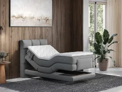 Vente-unique Ensemble complet boxspring tête de lit capitonnée + sommiers relaxation électrique + matelas + surmatelas - 100 x 200 cm - Tissu - Online