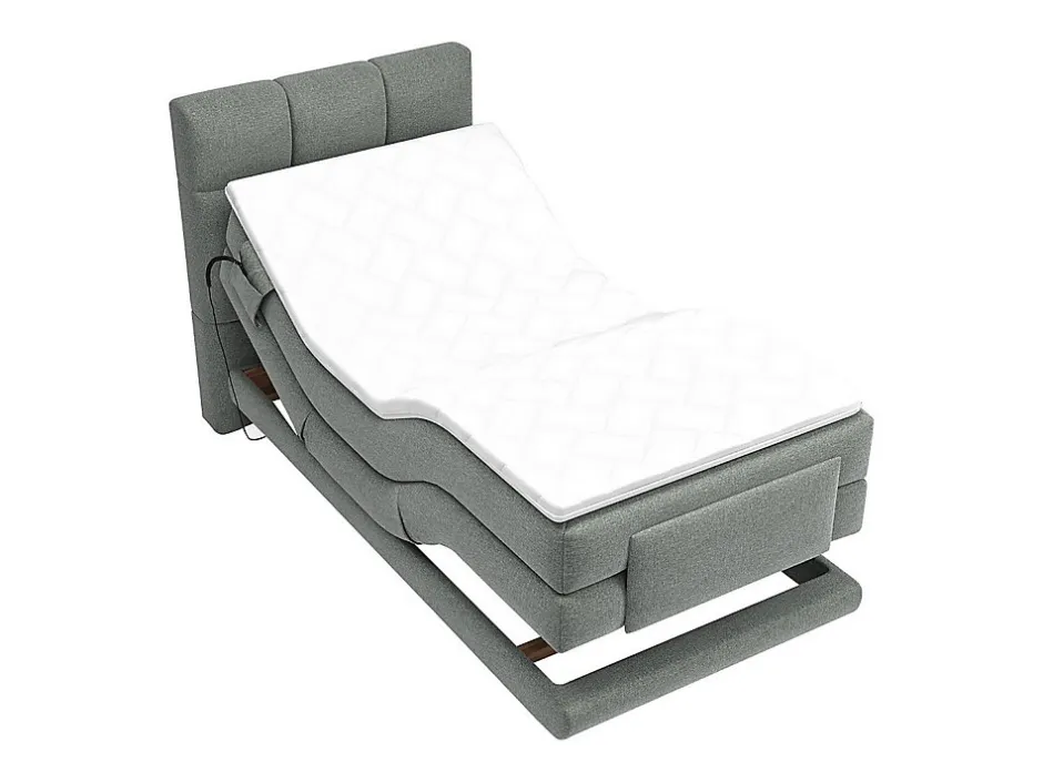 Vente-unique Ensemble complet boxspring tête de lit capitonnée + sommiers relaxation électrique + matelas + surmatelas - 100 x 200 cm - Tissu - Online
