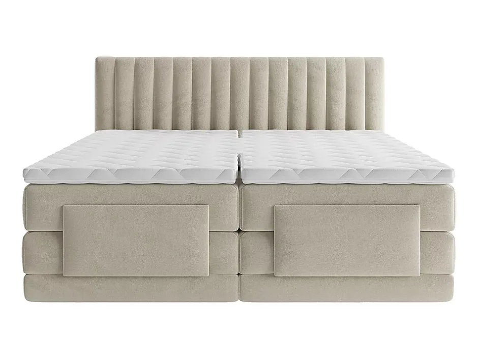 Vente-unique Ensemble complet boxspring tête de lit coutures verticales + sommiers relaxation électrique + matelas + surmatelas - 2 x 90 x 200 Clearance