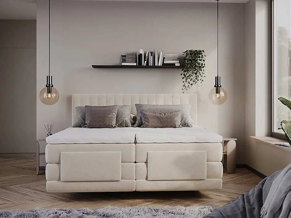 Vente-unique Ensemble complet boxspring tête de lit coutures verticales + sommiers relaxation électrique + matelas + surmatelas - 2 x 90 x 200 Clearance
