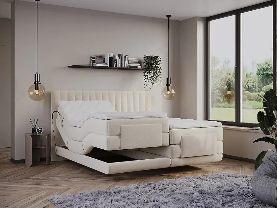 Vente-unique Ensemble complet boxspring tête de lit coutures verticales + sommiers relaxation électrique + matelas + surmatelas - 2 x 90 x 200 Clearance
