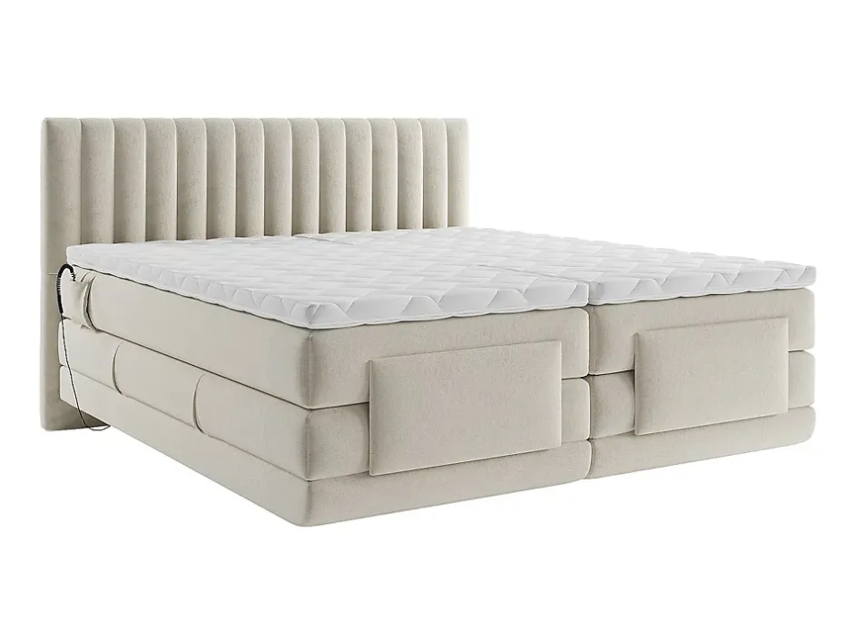 Vente-unique Ensemble complet boxspring tête de lit coutures verticales + sommiers relaxation électrique + matelas + surmatelas - 2 x 90 x 200 Clearance