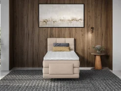 Vente-unique Ensemble complet boxspring tête de lit capitonnée + sommiers relaxation électrique + matelas + surmatelas - 100 x 200 cm - Tissu -