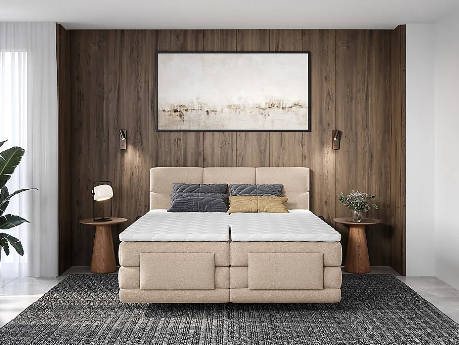 Vente-unique Ensemble complet boxspring tête de lit capitonnée + sommiers relaxation électrique + matelas + surmatelas - 2 x 80 x 200 cm -