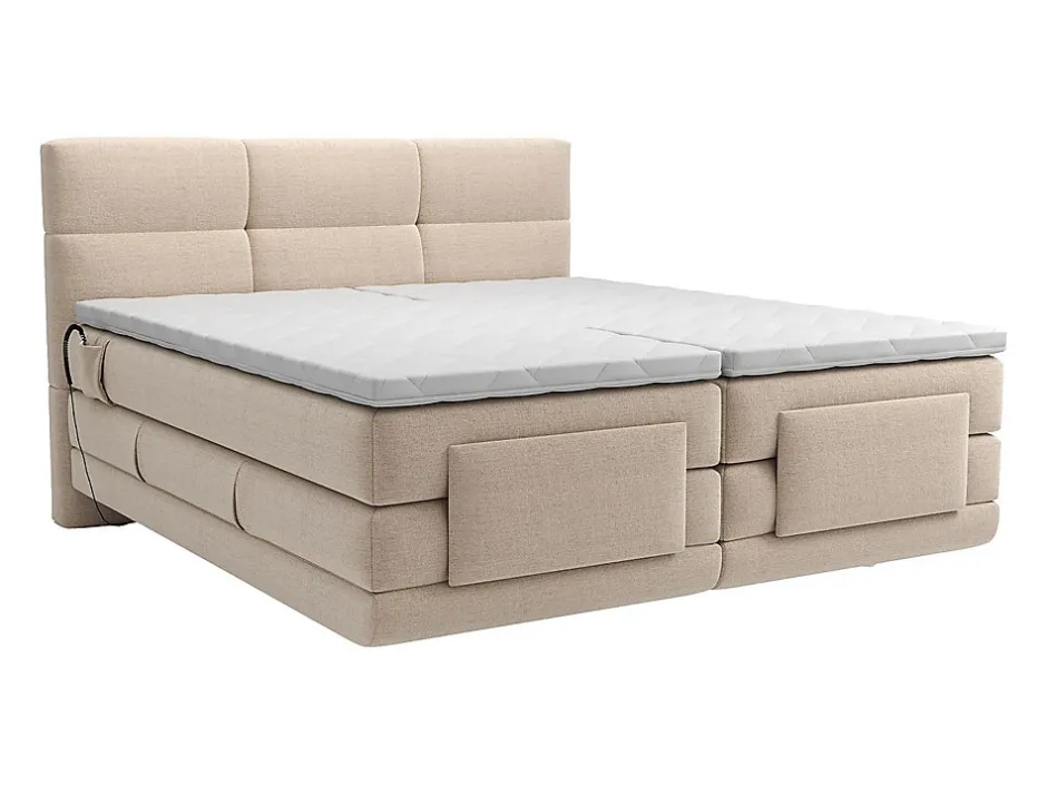 Vente-unique Ensemble complet boxspring tête de lit capitonnée + sommiers relaxation électrique + matelas + surmatelas - 2 x 80 x 200 cm -