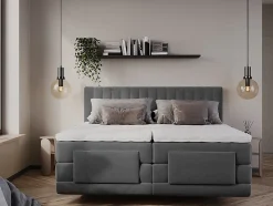 Vente-unique Ensemble complet boxspring tête de lit coutures verticales + sommiers relaxation électrique + matelas + surmatelas - 2 x 90 x 200