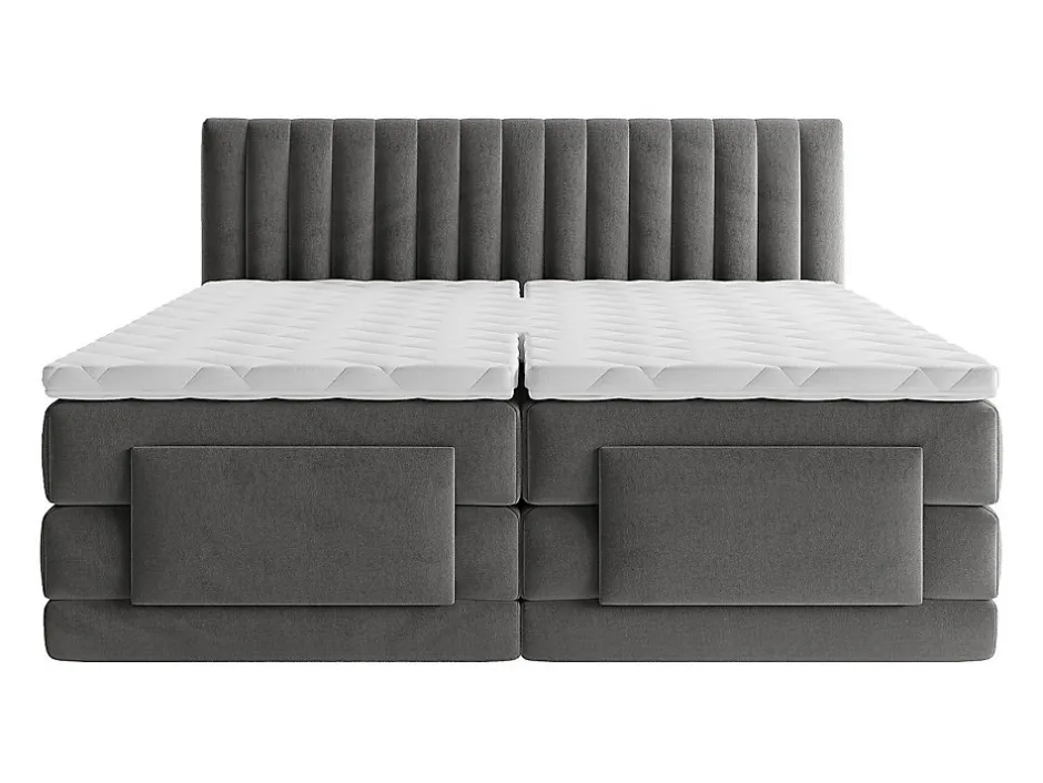 Vente-unique Ensemble complet boxspring tête de lit coutures verticales + sommiers relaxation électrique + matelas + surmatelas - 2 x 90 x 200