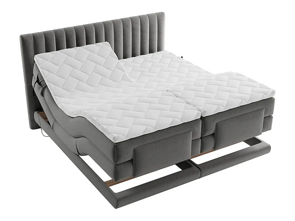 Vente-unique Ensemble complet boxspring tête de lit coutures verticales + sommiers relaxation électrique + matelas + surmatelas - 2 x 90 x 200