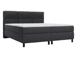 Vente-unique Ensemble complet boxspring tête de lit capitonnée + sommiers + matelas + surmatelas - 2 x 90 x 200 cm - Tissu - Anthracite - LODI