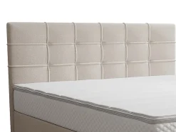 Vente-unique Ensemble complet boxspring tête de lit capitonnée + sommier + matelas + surmatelas - 180 x 200 cm - Tissu - Beige - INAO de YSMÉE