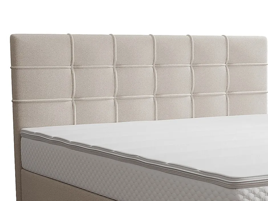 Vente-unique Ensemble complet boxspring tête de lit capitonnée + sommier + matelas + surmatelas - 180 x 200 cm - Tissu - Beige - INAO de YSMÉE