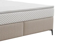 Vente-unique Ensemble complet boxspring tête de lit capitonnée + sommier + matelas + surmatelas - 180 x 200 cm - Tissu - Beige - INAO de YSMÉE