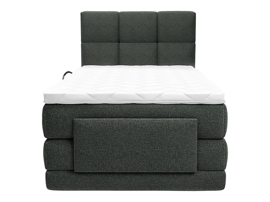 Vente-unique Ensemble complet boxspring tête de lit capitonnée + sommiers relaxation électrique + matelas + surmatelas - 100 x 200 cm - Tissu - Hot