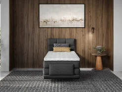 Vente-unique Ensemble complet boxspring tête de lit capitonnée + sommiers relaxation électrique + matelas + surmatelas - 100 x 200 cm - Tissu - Hot