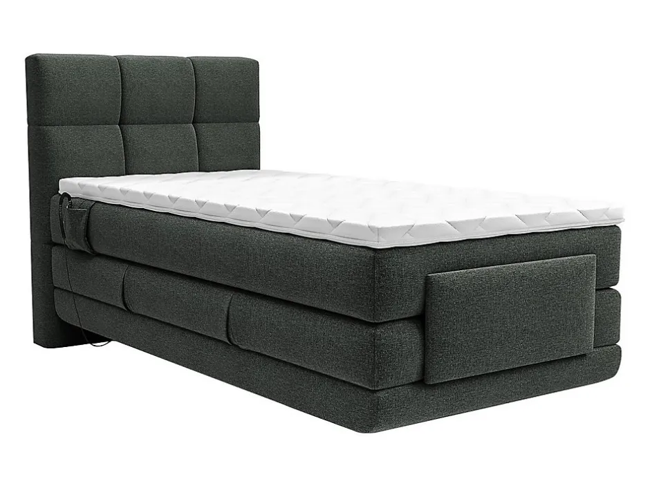 Vente-unique Ensemble complet boxspring tête de lit capitonnée + sommiers relaxation électrique + matelas + surmatelas - 100 x 200 cm - Tissu - Hot