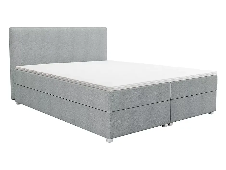 Vente-unique Ensemble complet boxspring tête de lit + sommier + matelas + surmatelas - 180 x 200 cm - Tissu - Gris clair - ONAN de YSMÉE