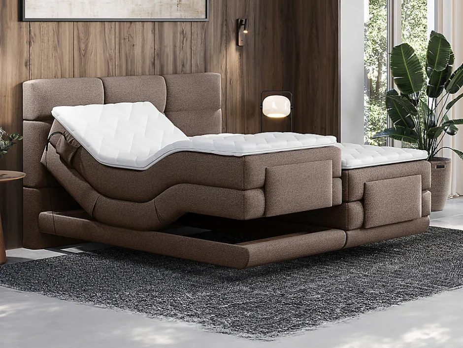 Vente-unique Ensemble complet boxspring tête de lit capitonnée + sommiers relaxation électrique + matelas + surmatelas - 2 x 80 x 200 cm -