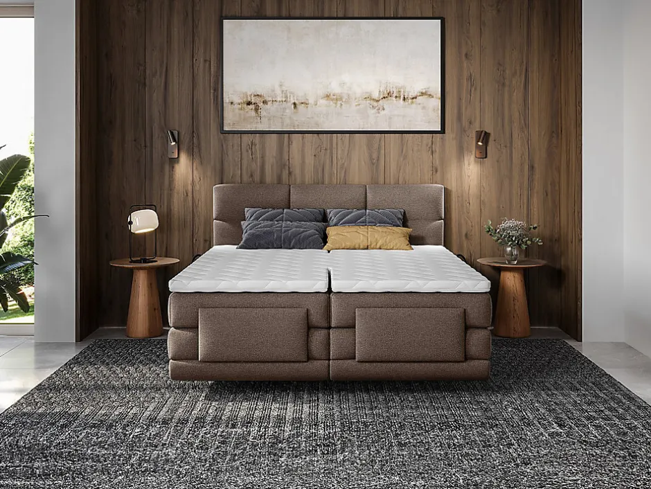 Vente-unique Ensemble complet boxspring tête de lit capitonnée + sommiers relaxation électrique + matelas + surmatelas - 2 x 80 x 200 cm -