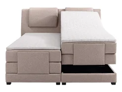 Vente-unique Ensemble complet boxspring tête de lit + sommiers relaxation électrique + matelas + surmatelas - 2 x 80 x 200 cm - Tissu - Beige New