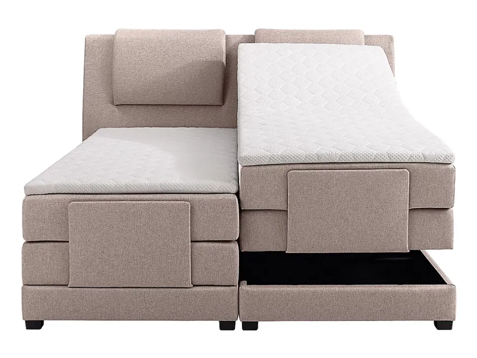 Vente-unique Ensemble complet boxspring tête de lit + sommiers relaxation électrique + matelas + surmatelas - 2 x 80 x 200 cm - Tissu - Beige New