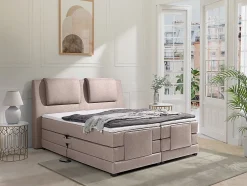 Vente-unique Ensemble complet boxspring tête de lit + sommiers relaxation électrique + matelas + surmatelas - 2 x 80 x 200 cm - Tissu - Beige New