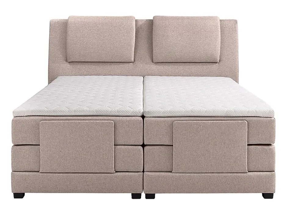 Vente-unique Ensemble complet boxspring tête de lit + sommiers relaxation électrique + matelas + surmatelas - 2 x 80 x 200 cm - Tissu - Beige New