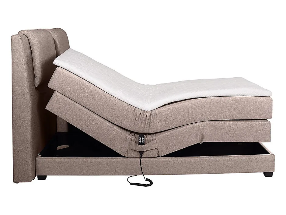 Vente-unique Ensemble complet boxspring tête de lit + sommiers relaxation électrique + matelas + surmatelas - 2 x 80 x 200 cm - Tissu - Beige New