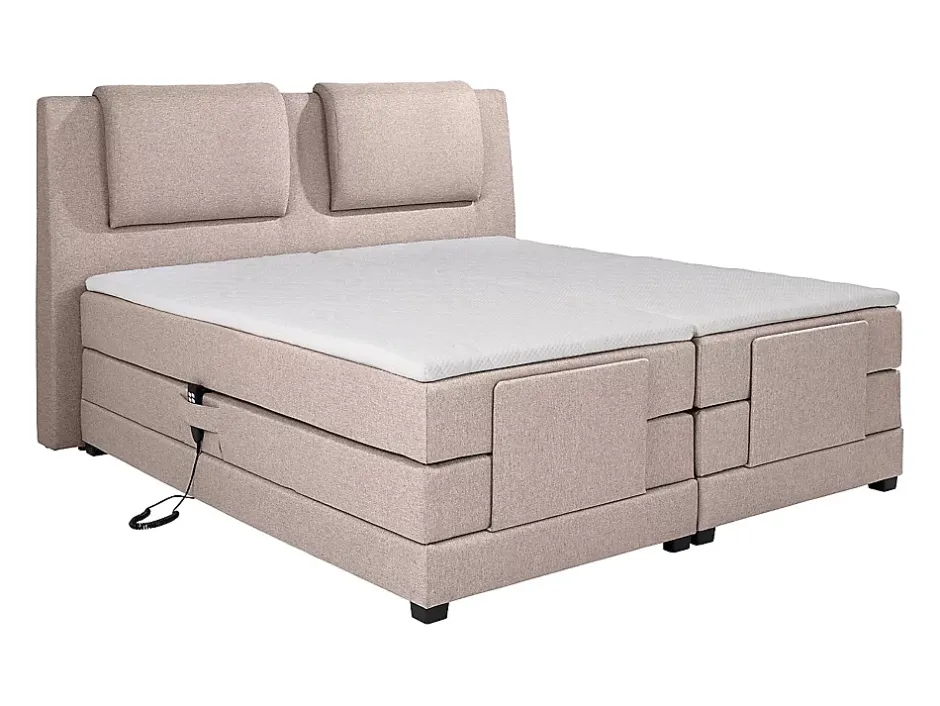 Vente-unique Ensemble complet boxspring tête de lit + sommiers relaxation électrique + matelas + surmatelas - 2 x 80 x 200 cm - Tissu - Beige New