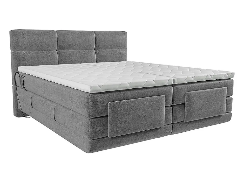 Vente-unique Ensemble complet boxspring tête de lit capitonnée + sommiers relaxation électrique + matelas + surmatelas - 2 x 90 x 200 cm - Clearance
