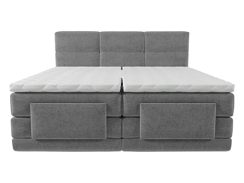 Vente-unique Ensemble complet boxspring tête de lit capitonnée + sommiers relaxation électrique + matelas + surmatelas - 2 x 90 x 200 cm - Clearance