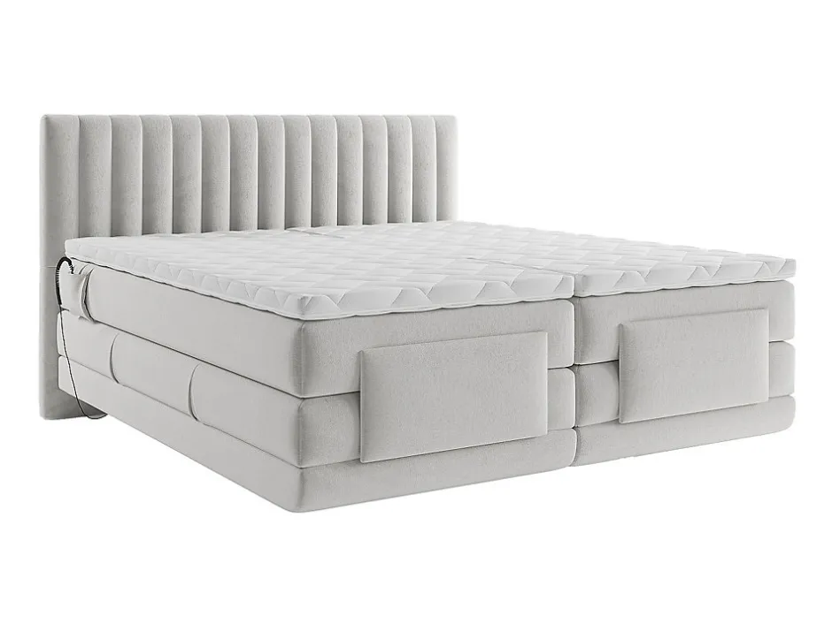 Vente-unique Ensemble complet boxspring tête de lit coutures verticales + sommiers relaxation électrique + matelas + surmatelas - 2 x 80 x 200