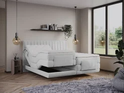 Vente-unique Ensemble complet boxspring tête de lit coutures verticales + sommiers relaxation électrique + matelas + surmatelas - 2 x 80 x 200