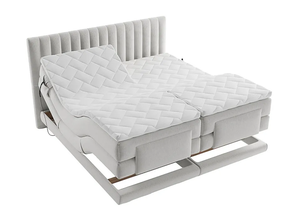Vente-unique Ensemble complet boxspring tête de lit coutures verticales + sommiers relaxation électrique + matelas + surmatelas - 2 x 80 x 200