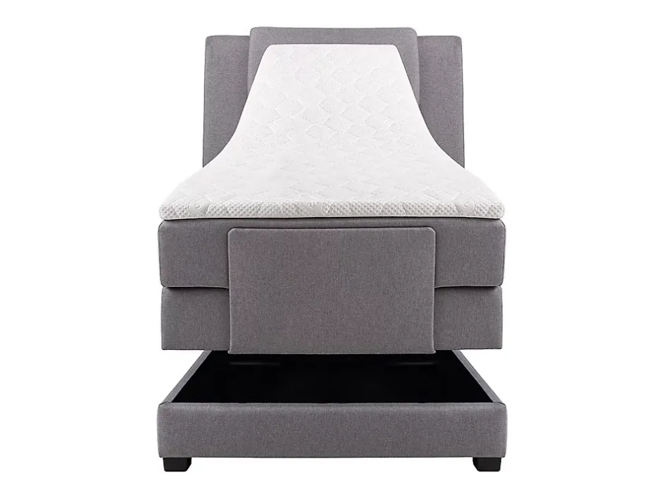 Vente-unique Ensemble complet boxspring tête de lit + sommiers relaxation électrique + matelas + surmatelas - 100 x 200 cm - Tissu - Gris clair Clearance