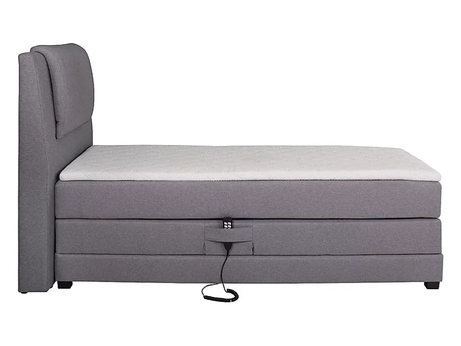 Vente-unique Ensemble complet boxspring tête de lit + sommiers relaxation électrique + matelas + surmatelas - 100 x 200 cm - Tissu - Gris clair Clearance