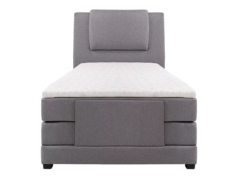 Vente-unique Ensemble complet boxspring tête de lit + sommiers relaxation électrique + matelas + surmatelas - 100 x 200 cm - Tissu - Gris clair Clearance