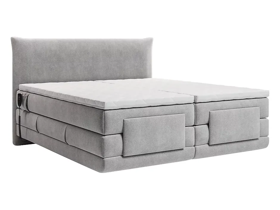 Vente-unique Ensemble complet boxspring tête de lit + sommiers relaxation électrique + matelas + surmatelas - 2 x 90 x 200 cm - Tissu - Gris Sale