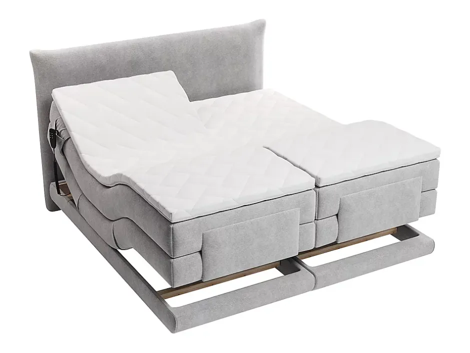 Vente-unique Ensemble complet boxspring tête de lit + sommiers relaxation électrique + matelas + surmatelas - 2 x 90 x 200 cm - Tissu - Gris Sale