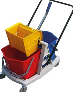 Le Plus De L'Entretien Ensemble complet chariot lavage 2 x 15L + presse + monture a  plat + 2 franges + manche