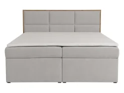 Vente-unique Ensemble complet literie déco tête de lit encadré bois + sommiers coffre + matelas + surmatelas - 160 x 200 cm - Tissu - Gris